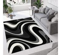 GDJSMIN Estilo Pop Art Alfombras Salón 180×270cm Diseño Curvo Abstracto Alfombra Pelo Corto Alfombra Lavable Antideslizante Alfombras Dormitorio Tapetes Negro Carbón