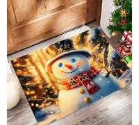 GDJSMIN Felpudo De Navidad,Elemento del Muñeco Nieve Ojos Azules del Bosque, 45 X 75 cm,Antideslizante,Bienvenida - para Interiores Y Exteriores, Decoración De Vacaciones,Amarillo Claro