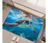 GDJSMIN Felpudo Entrada 40 X 60 Cm,Tortugas Marinas Nadando Alfombra Absorbente Entrada Y Lavable,Paisaje Submarino Alfombrilla Exterior Antideslizante De La Casa,Azul-Verde