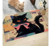 GDJSMIN Felpudo Entrada 45 X 75 Cm, Alfombra Entrada Casa Antideslizante Animales Dibujos Animados, Felpudo Absorbentes Lavable Ilustración Gato Negro, Alfombrilla para Puerta Interior,Rosa Negro
