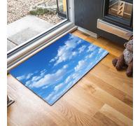 GDJSMIN Felpudo Entrada 50 X 80 Cm, Alfombra Entrada Casa Antideslizante Vista del Cielo, Felpudo Absorbentes Lavable Nubes Blancas, Alfombrilla para Puerta Interior,Azul