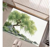 GDJSMIN Felpudo Entrada 60 X 90 Cm,Abstracto Sauce Verde Alfombra Absorbente Entrada Y Lavable,Estilo Minimalista Chinoalfombrilla Exterior Antideslizante De La Casa,Verde Claro