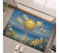 GDJSMIN Felpudo Entrada 80 X 120 Cm, Alfombra Entrada Casa Antideslizante Estilo Pintura Al Óleo, Felpudo Absorbentes Lavable Patrones Girasoles Y Océanos, Alfombrilla para Puerta Interior,Azul