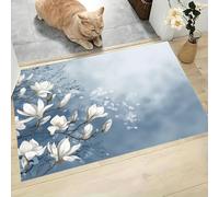 GDJSMIN Felpudo Entrada 80 X 120 Cm,Árbol Magnolia Alfombra Absorbente Entrada Y Lavable,Minimalismo Tradicional Alfombrilla Exterior Antideslizante De La Casa,Azul