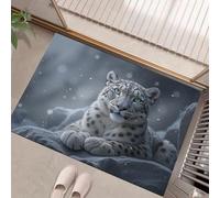 GDJSMIN Felpudo Entrada 80 X 120 Cm,Leopardo De Las Nieves De Winter Rocks Alfombra Absorbente Entrada Y Lavable,Fauna Alfombrilla Exterior Antideslizante De La Casa,Blanco Grisáceo