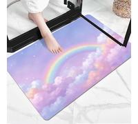 GDJSMIN Felpudo Entrada 90 X 150 Cm, Alfombra Entrada Casa Antideslizante Escena del Cielo, Felpudo Absorbentes Lavable Nubes Arcoíris En El Cielo, Alfombrilla para Puerta Interior,Rosa