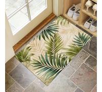 GDJSMIN Felpudo Entrada Beige, Absorbente Alfombra Entrada 80 X 120 Cm,Patrón De Selva Tropical Suave Alfombra Lavable Antideslizante,Hojas Palma Verdes Pasillo Tapete para Puerta Delantera