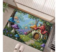 GDJSMIN Felpudo Entrada Casa 40 X 60 Cm, Alfombra Entrada Casa Interior Antideslizante Casa Hongos Cuento Hadas, Lavable Felpudo Alfombrilla Escena Bosque Fantasía, Interior Tapete Veresmeralda