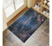 GDJSMIN Felpudo Entrada Casa 60 x 90 cm,Impresión Flamenco Y Palmera,Felpudos Exterior Antideslizante y Lavable,Ilustración Flora La Selva Alfombra Atrapar Suciedad para Puerta Principal,Balcón,Rosa