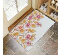 GDJSMIN Felpudo Entrada Casa 80 X 120 Cm, Alfombra Entrada Casa Interior Antideslizante Estampados Flores Rosas Y Pan Oro, Lavable Felpudo De Alfombrilla Estilo Art Déco, Interior Tapete Amarillo