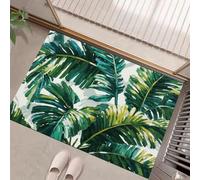 GDJSMIN Felpudo Entrada Casa, Alfombra Entrada Casa Absorbente,Pintura Al Óleo Hoja Palma Alfombra Exterior,Selva Tropical Alfombrilla Antideslizante De La Casa,45 X 75 Cm,Verde Oscuro