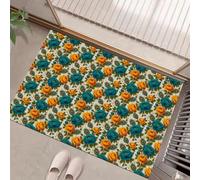 GDJSMIN Felpudo Entrada Casa, Alfombra Entrada Casa Absorbente,Plumas Pavo Real Y Flores Naranjas Alfombra Exterior,Costumbres Étnicas Alfombrilla Antideslizante De La Casa,90 X 150 Cm,Naranja
