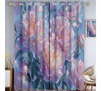GDJSMIN Flores De Acuarela Natural Cortinas Opacas con Ojales para Dormitorio, Patrón De Peonía Rosa Opacas Térmicas con Ojales, 117An X 183Al Cm,Polvos De Rubor