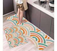 GDJSMIN Formas Geométricas Juego De Alfombras De Cocina De 2 Piezas,Patrón De Arcoíris Semicircular Alfombras Y Tapetes De Cocina Antideslizantes Y Lavables 50×80Cm+50×120Cm,Rosa