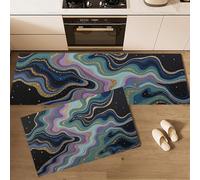 GDJSMIN Galaxia del Universo Abstracto Juego De Alfombras De Cocina De 2 Piezas,Vórtice Psicodélico Alfombras Y Tapetes De Cocina Antideslizantes Y Lavables 40×60Cm+40×120Cm,Verde Cian