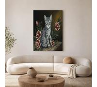 GDJSMIN Gata Atigrada Plateada Rose Sobre Lienzo, Estilo Pintura Óleo Retro Pósters De Arte De Pared, Art De Pared Gris, Decoración Para El Hogar Sala De Estar Hotel 70×100 Cm Sin Marco