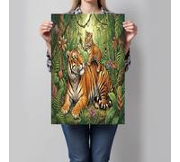 GDJSMIN Impresiones De Lienzo Helechos Verdesmadre Tigresa Cachorros Vegetación Cuadro En Lienzo Gráfica Decoracion De Pared Laminas Decorativas Cuadros Salon Dormitorios Pasillo 40×50 Cm