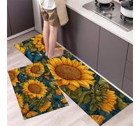 GDJSMIN Juego De 2 Alfombras Antifatiga para Cocina, Antideslizantes Lavables Y Patrones Girasoles Y Mariposas Alfombras Y Felpudos para Cocina Alfombra para Estilo Campestre, 44×70Cm+44×120Cm