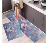 GDJSMIN Juego De 2 Alfombras De Antideslizantes Cosmos Rosa, Alfombra Lavables Absorbentes De Aceite Y Agua para Pasillo, Comedor Y Entrada,Azul Claro,44×70Cm+44×120Cm