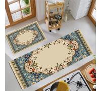 GDJSMIN Juego De 2 Alfombras De Antideslizantes Patrones Florales Árabes, Alfombra Lavables Absorbentes De Aceite Y Agua para Pasillo, Comedor Y Entrada,Beige,44×70Cm+44×120Cm