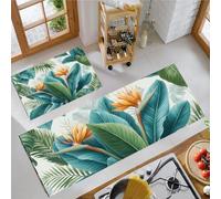 GDJSMIN Juego De 2 Alfombras De Antideslizantes Viento Ave del Paraíso, Alfombra Lavables Absorbentes De Aceite Y Agua para Pasillo, Comedor Y Entrada,Azul-Verde,50×80Cm+50×120Cm