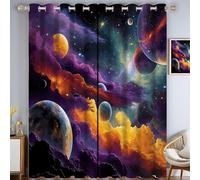 GDJSMIN Juego De 2 Cortinas Opacas con Escena Espacial, Cortinas Termicas Planetas Cósmicos para Dormitorio O Salón,140An X 245Al Cm, Púrpura