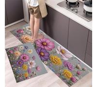 GDJSMIN Juego De 2 Piezas De Alfombras De Cocina Antideslizantes,Pasillo Tapetes Cosmos Acuarela,Alfombrillas Estilo Campestre Lavables,50×80Cm+50×120Cm