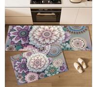 GDJSMIN Juego De 2 Tapetes De Cocina Floral Geométrico Estampados Mandalas,Resistentes A Las Manchas, Absorbentes Rápido Antideslizantes para Pasillos (Rosa Claro, 45×75Cm+45×150Cm)