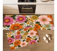GDJSMIN Juego De 2 Tapetes De Cocina Floral Retro Patrón Abstracto Margaritas,Resistentes A Las Manchas, Absorbentes Rápido Antideslizantes para Pasillos (Rosa Naranja, 45×75Cm+45×150Cm)