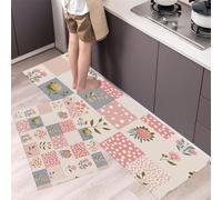 GDJSMIN Juego De Alfombras De Cocina De 2 Piezas,Formas Geométricas Patrones Florales Alfombras Y Tapetes De Cocina Antideslizantes Y Lavables 44×70Cm+44×120Cm para Pasillo Entrada Lavandería,Rosa