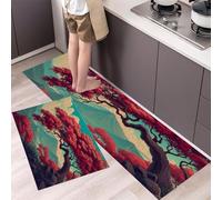 GDJSMIN Láminas De Arte Retro Juego De Alfombras De Cocina De 2 Piezas,Arces Rojos En Las Montañas Alfombras Y Tapetes De Cocina Antideslizantes Y Lavables 44×70Cm+44×120Cm,Rojo