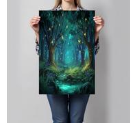 GDJSMIN Laminas Decorativas Pared Bosque Ensueño Para Cuadros Decoracion Salon - Luciérnagas Árboles Altos Posters Para Pareds Cuadros Decorativos Decoracion Pared - 60×90 Cm - Negro