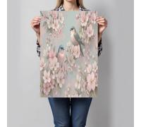 GDJSMIN Laminas Decorativas Pared Paisajes Pastorales Para Cuadros Decoracion Salon - Ramas De Cerezo Rosadas Pájaros Azules Posters Para Pareds Cuadros Decorativos Decoracion Pared - 50×70 Cm - Azul
