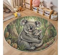 GDJSMIN Lavable Alfombras Redondas 120Cm Antideslizante Madre Koala Y Su Cría Bosque Eucaliptos Alfombra Círculo Redondeada Escenas Animales La Selva Alfombras De Área Salón Dormitorio