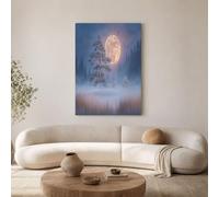 GDJSMIN Lienzo Azul Claro Para Dormitorio Sala De Estar,Pósters De Arte De Pared 50×70 Cm, Pinos Luna Llena Bosque Brumoso, Sin Marco,Bosque Brumoso Pósteres Para Pared