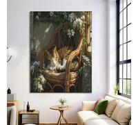 GDJSMIN Lienzo De Sedia In Rattan Motivo A Strisce Di Gatto, Póster Estético Stile Realistico Para Biblioteca Dormitorio 80×120 Cm Sin Marco - Naranja