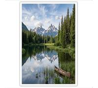 GDJSMIN Lienzo Pintura Paisaje Canoas Junto Al Lago, Impresiones En Lienzo Paisaje Natural, Verde Sin Marco Para Pared Decoración Para Salón Dormitorio Cafetería, Regalos, 60×90 Cm