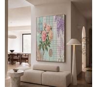 GDJSMIN Lienzos Decorativos Para Pared Pintura Estilo Pastoral Rural - Lienzo Sin Marco Peonía Glicina,Obra Decorativa Para Dormitorio, Cocina, Sala De Estar (40×50 cm, Verde Menta)