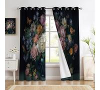 GDJSMIN Naturaleza Muerta Clásica Cortinas Opacas Telas Térmicas Aislantes Frio Y Calor para Salon con Peonías Y Rosas 2 Piezas 140An X 145Al Cm Rosa
