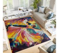 GDJSMIN Pintura Al Óleo De Estilo Impresionista Alfombra para salón, 90×150cm, Baile De Salón, Pelo Corto Lavable Antideslizante para Dormitorio,Amarillo