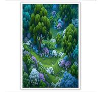 GDJSMIN Verde Esmeralda Escena Del Bosquepósters De Arte De Pared Decoración De Dormitorio,Árboles Campos Flores Decorativas Impressions Sobre Lienzo Cuadros,Sin Marco 40×60 Cm