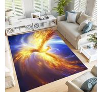 GDJSMIN Vórtice Cósmico Alfombras Salón 160×230Cm Fénix Dorado Alfombra Pelo Corto Alfombra Lavable Antideslizante Alfombras Dormitorio Tapetes Amarillo