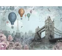 gdkldfg Papel Pintado No Tejido 300cmx210cm Paisaje urbano retro globo aerostático,Moderno Papel Pared,Decorativos Pared Salon Dormitorio