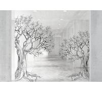 gdkldfg Papel Pintado No Tejido 300x210cm Gris Tridimensional Arquitectura Pasillo Blanco Y Negro Árbol Grande Naturaleza,Moderno Papel Pared,Decorativos Pared Salon Dormitorio