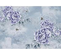 gdkldfg Papel Pintado No Tejido 400cmx280cm Flores azules mariposas retro,Moderno Papel Pared,Decorativos Pared Salon Dormitorio