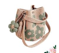 GDKRTNAJ Bolso tote de ganchillo hecho a mano con flores, bandolera estilo boho floral para la playa, ideal para ir de compras o para uso diario. (Green,One size)