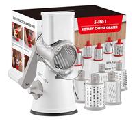 GDL Rallador de Queso, Rayadores para Cocina con 5 Cuchillas de Tambor, Cortador de Queso Corte Fácil y Rápido, Cortador Verduras Trituradora de Hielo para Queso Hielo Nuez Zanahoria, Blanco