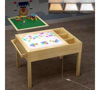 GDLF Mesa de luz para niños, mesa de actividades 3 en 1 para niños con almacenamiento, sensor LED, ladrillo de construcción y estación de arte con soporte para rollo de papel para mayores de 3 años