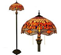 GDLight Lámpara de pie de Estilo de Tiffany Lámpara de pie con luz de libélula roja 2 de libélula Vintage y Cadena de Tiro para Lectura de la Sala de Estar del Dormitorio, 63 Pulgadas de Altura