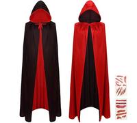 GDLOKFU Capa de Vampiro con Capucha, Capa Dracula Negra y Roja de Doble Cara 150 cm, Disfraz de Vampiro para Adultos y Niños, Accesorio Halloween Cosplay